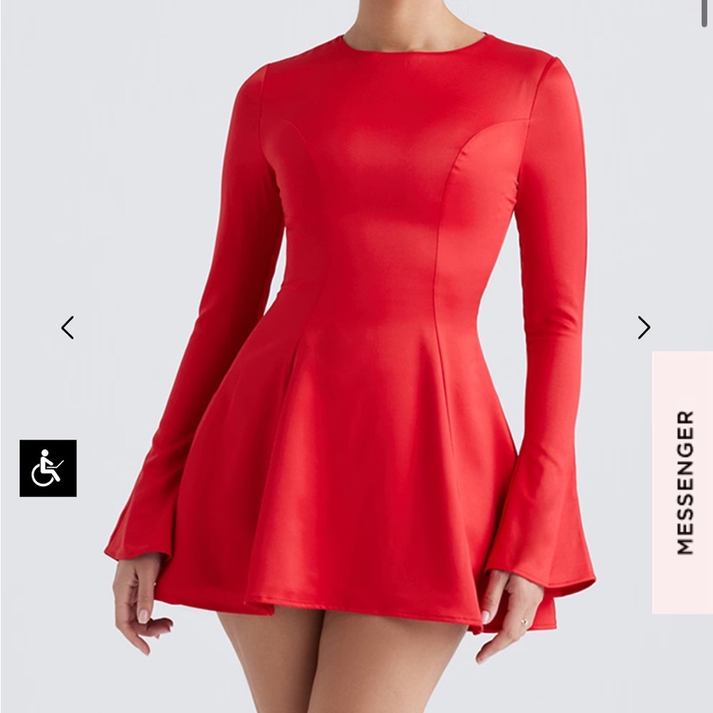 House of CB Red Long-Sleeve Fit-and-Flare Mini Dress